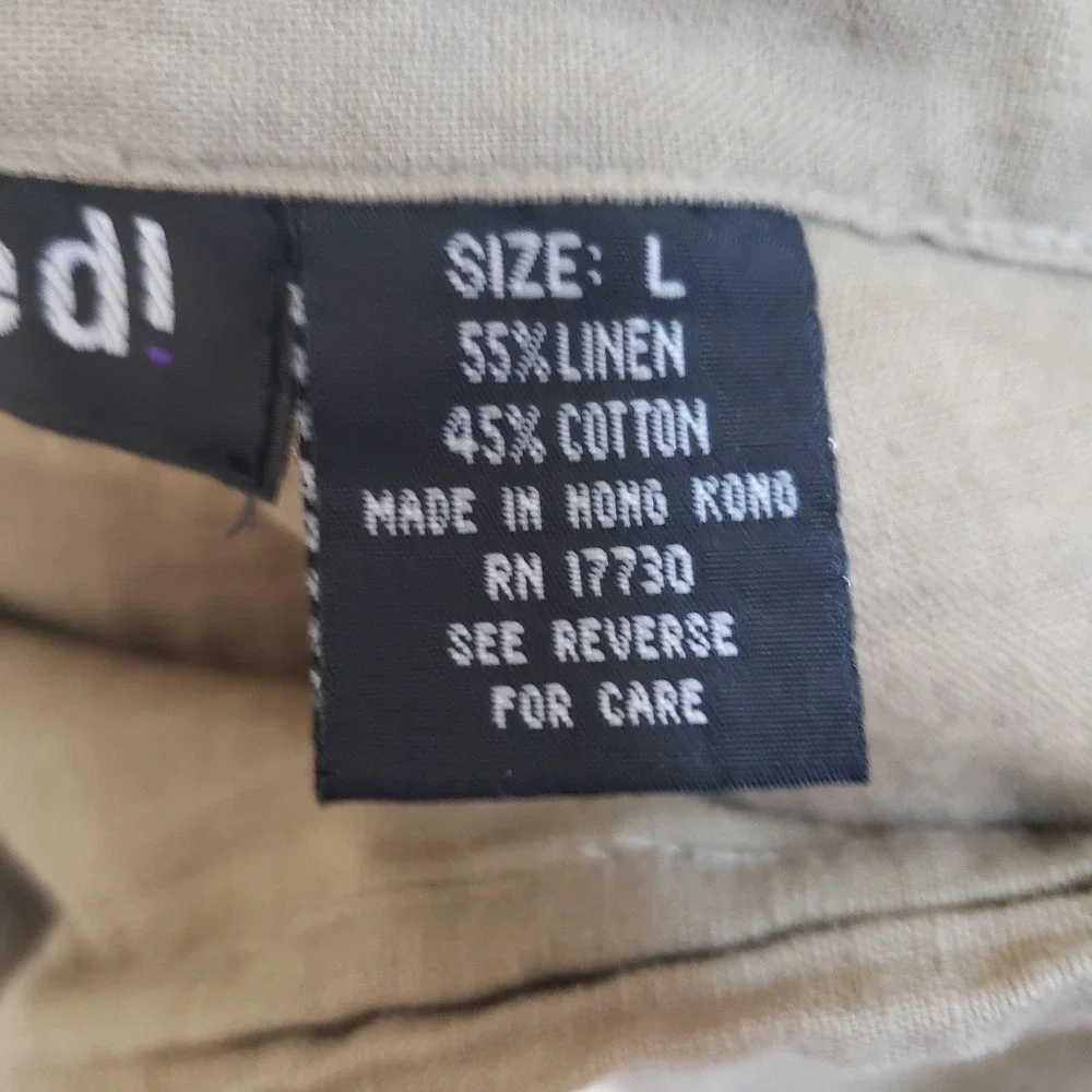 Indeed Linen Pants Womens L Tan Wide Leg Vintage Drawstring Trouser